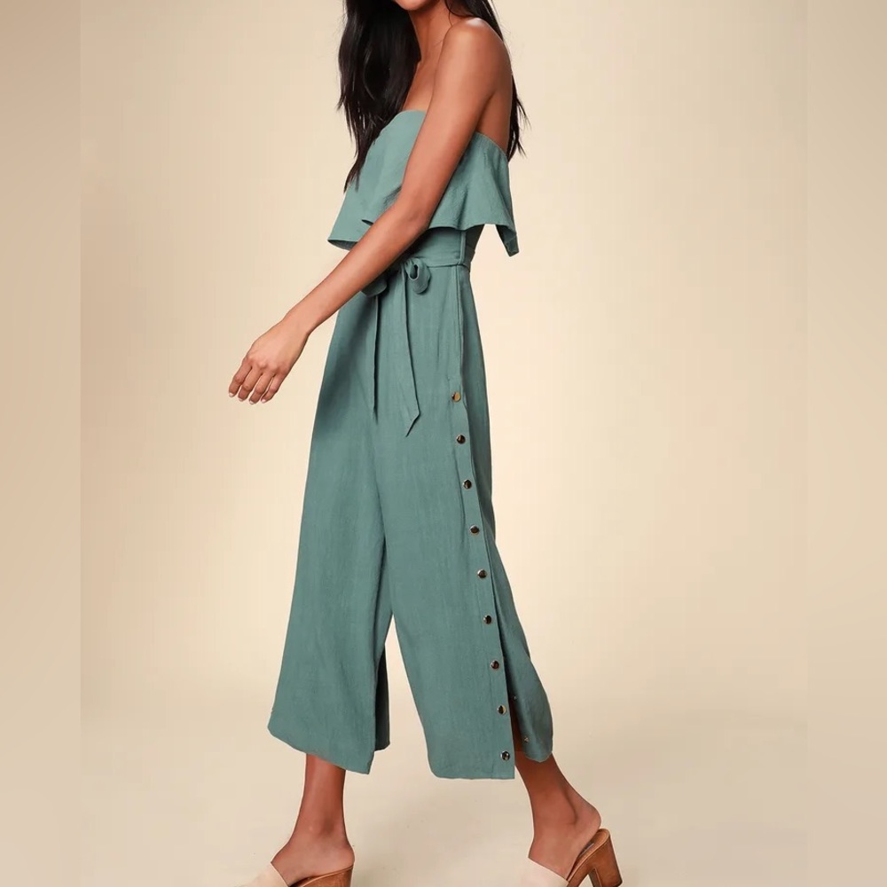 Lulus Lanah Sage Green Strapless Jumpsuit - Size XS